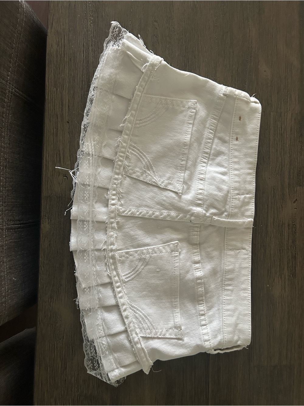 Hollister White Lace-Trim Denim Mini Skirt